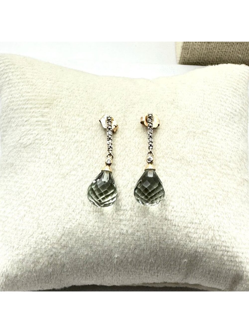 Vintage 14K Yellow Gold Diamond and Blue Topaz Pierced Earrings 4.06 Grams - Picture 7 of 8